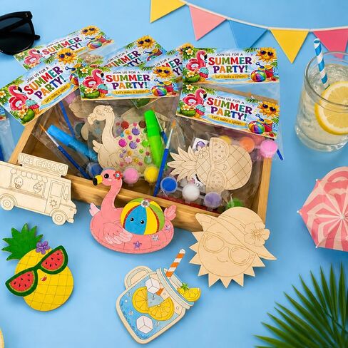 12 Pack Summer Crafts for Kids – Paint Your Own Wooden Painting Kits - Individually Wrapped Summer Party Favors, DIY Hawaiian Luau Beach Craft Activities, End of Year Student Gifts Goodie Bag Fillers in Kuwait