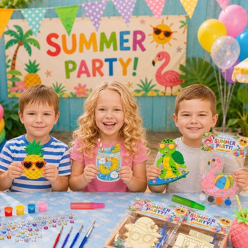 12 Pack Summer Crafts for Kids – Paint Your Own Wooden Painting Kits - Individually Wrapped Summer Party Favors, DIY Hawaiian Luau Beach Craft Activities, End of Year Student Gifts Goodie Bag Fillers in Kuwait