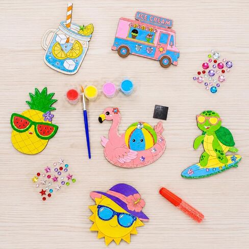 12 Pack Summer Crafts for Kids – Paint Your Own Wooden Painting Kits - Individually Wrapped Summer Party Favors, DIY Hawaiian Luau Beach Craft Activities, End of Year Student Gifts Goodie Bag Fillers in Kuwait