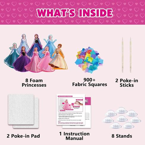 Poke Art Kit for Kids - Magical Princesses 8PCS Mess-Free Fabric Arts and Crafts Toys, DIY Poke-in Fun, Creative Activity Kits, Party Birthday Gifts for Girls Boys Ages 4, 5, 6, 7, 8, 9, 10 Years Old in Kuwait