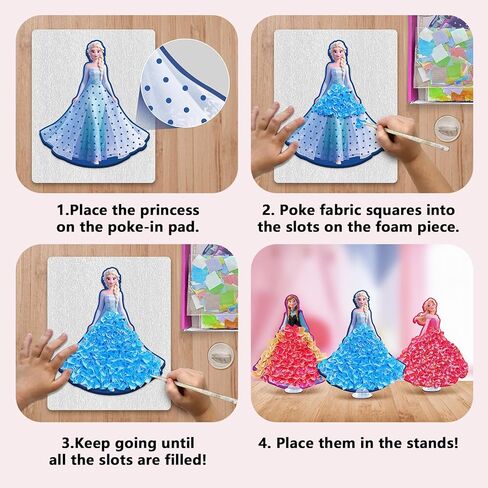 Poke Art Kit for Kids - Magical Princesses 8PCS Mess-Free Fabric Arts and Crafts Toys, DIY Poke-in Fun, Creative Activity Kits, Party Birthday Gifts for Girls Boys Ages 4, 5, 6, 7, 8, 9, 10 Years Old in Kuwait