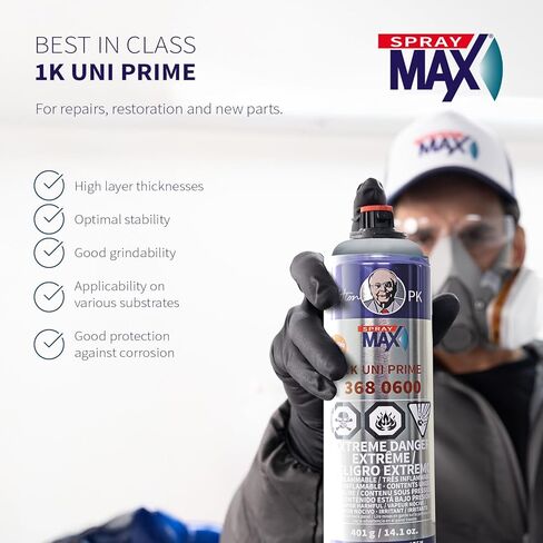 SprayMax 1K Uni Prime Gray | High Build Primer Filler for Metal, Aluminum & Plastics | Excellent Adhesion, Sandability & Corrosion Protection | Automotive Spray Paint | 14 oz in Kuwait
