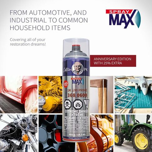SprayMax 1K Uni Prime Gray | High Build Primer Filler for Metal, Aluminum & Plastics | Excellent Adhesion, Sandability & Corrosion Protection | Automotive Spray Paint | 14 oz in Kuwait