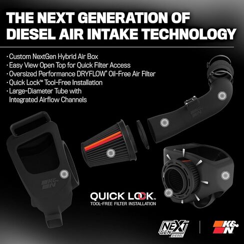 K&N NextGen Diesel Dryflow Cold Air Intake: Compatible with 2020-2026 Chevrolet/GMC; Silverado 2500 HD; Silverado 3500 HD; Sierra 2500 HD; Sierra 3500 HD; 50-3119D in Kuwait