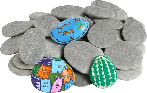 Simetufy Large Rocks for Painting 40 PCS 3.3-4.5Inch River Rocks for Painting, Rock Painting for Kids, Smooth and Flat Painting Rocks for DIY & Arts in Kuwait