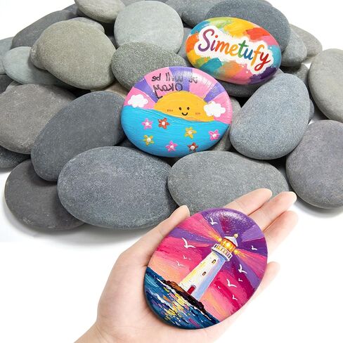 Simetufy Large Rocks for Painting 40 PCS 3.3-4.5Inch River Rocks for Painting, Rock Painting for Kids, Smooth and Flat Painting Rocks for DIY & Arts in Kuwait