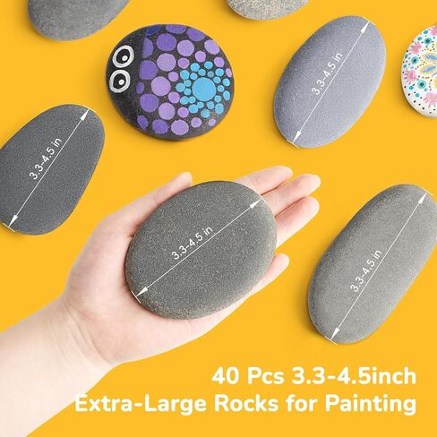 Simetufy Large Rocks for Painting 40 PCS 3.3-4.5Inch River Rocks for Painting, Rock Painting for Kids, Smooth and Flat Painting Rocks for DIY & Arts in Kuwait
