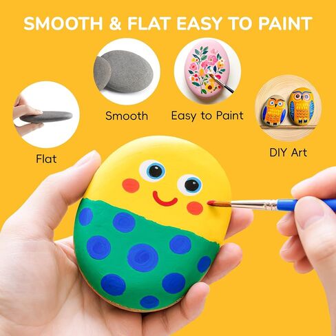 Simetufy Large Rocks for Painting 40 PCS 3.3-4.5Inch River Rocks for Painting, Rock Painting for Kids, Smooth and Flat Painting Rocks for DIY & Arts in Kuwait
