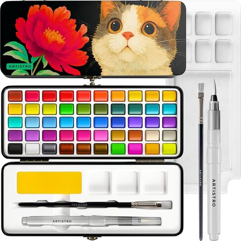 ARTISTRO 50 Colors Watercolor Paint Set - Portable Paint Set with Palette and Brush Pens - Travel Water Color Kit for Adults, Professionals, Kids - Art and Painting Supplies - Christmas Gift Idea in Saudi Arabia