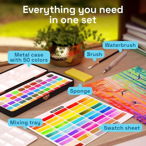 ARTISTRO 50 Colors Watercolor Paint Set - Portable Paint Set with Palette and Brush Pens - Travel Water Color Kit for Adults, Professionals, Kids - Art and Painting Supplies - Christmas Gift Idea in Saudi Arabia