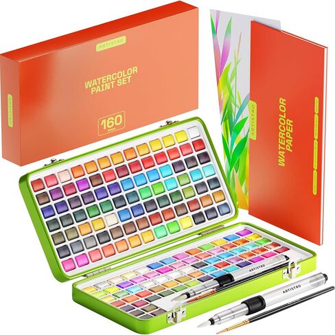 ARTISTRO 50 Colors Watercolor Paint Set - Portable Paint Set with Palette and Brush Pens - Travel Water Color Kit for Adults, Professionals, Kids - Art and Painting Supplies - Christmas Gift Idea in Saudi Arabia