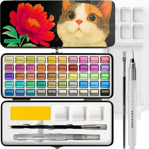 ARTISTRO 50 Colors Watercolor Paint Set - Portable Paint Set with Palette and Brush Pens - Travel Water Color Kit for Adults, Professionals, Kids - Art and Painting Supplies - Christmas Gift Idea in Saudi Arabia