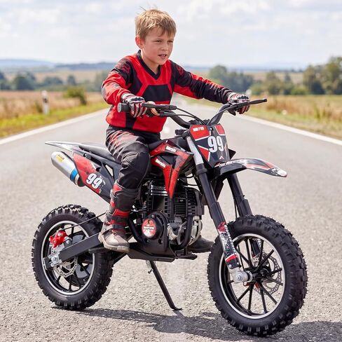 40CC Kids Dirt Bike, 4-Stroke Gas Powered Mini Motorcycle for Kids Ages 5-10, 25MPH Youth Off Road Bike with Dual Disc Brakes, Full Suspension, No Oil Mixing, Easy Start (Red) in Kuwait