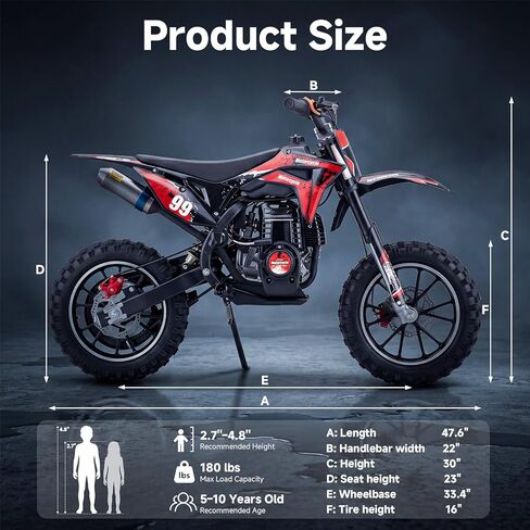40CC Kids Dirt Bike, 4-Stroke Gas Powered Mini Motorcycle for Kids Ages 5-10, 25MPH Youth Off Road Bike with Dual Disc Brakes, Full Suspension, No Oil Mixing, Easy Start (Red) in Kuwait