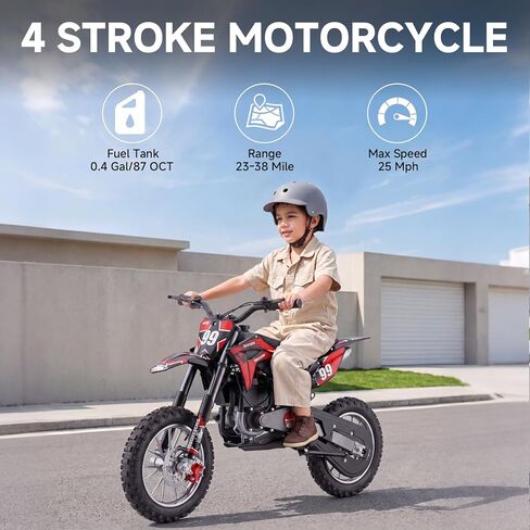 40CC Kids Dirt Bike, 4-Stroke Gas Powered Mini Motorcycle for Kids Ages 5-10, 25MPH Youth Off Road Bike with Dual Disc Brakes, Full Suspension, No Oil Mixing, Easy Start (Red) in Kuwait
