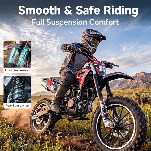 40CC Kids Dirt Bike, 4-Stroke Gas Powered Mini Motorcycle for Kids Ages 5-10, 25MPH Youth Off Road Bike with Dual Disc Brakes, Full Suspension, No Oil Mixing, Easy Start (Red) in Kuwait