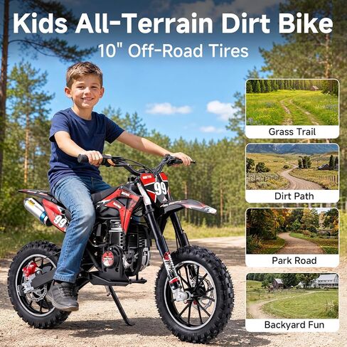 40CC Kids Dirt Bike, 4-Stroke Gas Powered Mini Motorcycle for Kids Ages 5-10, 25MPH Youth Off Road Bike with Dual Disc Brakes, Full Suspension, No Oil Mixing, Easy Start (Red) in Kuwait