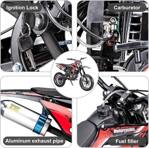 40CC Kids Dirt Bike, 4-Stroke Gas Powered Mini Motorcycle for Kids Ages 5-10, 25MPH Youth Off Road Bike with Dual Disc Brakes, Full Suspension, No Oil Mixing, Easy Start (Red) in Kuwait