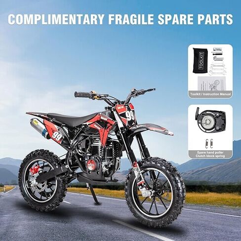 40CC Kids Dirt Bike, 4-Stroke Gas Powered Mini Motorcycle for Kids Ages 5-10, 25MPH Youth Off Road Bike with Dual Disc Brakes, Full Suspension, No Oil Mixing, Easy Start (Red) in Kuwait