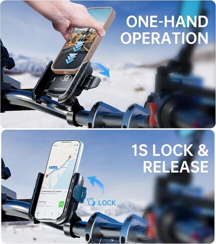Kewig Motorcycle Phone Mount Holder with Aluminum Alloy Mounting Base, [1s Lock & Release] [Camera Friendly] Bike Handlebar Cellphone Mount for Bicycle Bike Scooter ATV, Fit 5.4-7.2" Smartphone in Kuwait