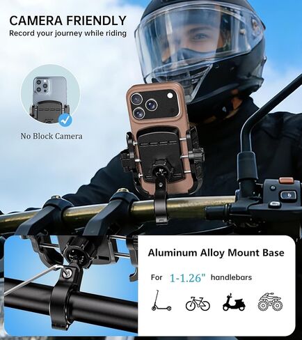 Kewig Motorcycle Phone Mount Holder with Aluminum Alloy Mounting Base, [1s Lock & Release] [Camera Friendly] Bike Handlebar Cellphone Mount for Bicycle Bike Scooter ATV, Fit 5.4-7.2" Smartphone in Kuwait