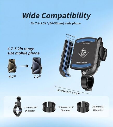 Kewig Motorcycle Phone Mount Holder with Aluminum Alloy Mounting Base, [1s Lock & Release] [Camera Friendly] Bike Handlebar Cellphone Mount for Bicycle Bike Scooter ATV, Fit 5.4-7.2" Smartphone in Kuwait