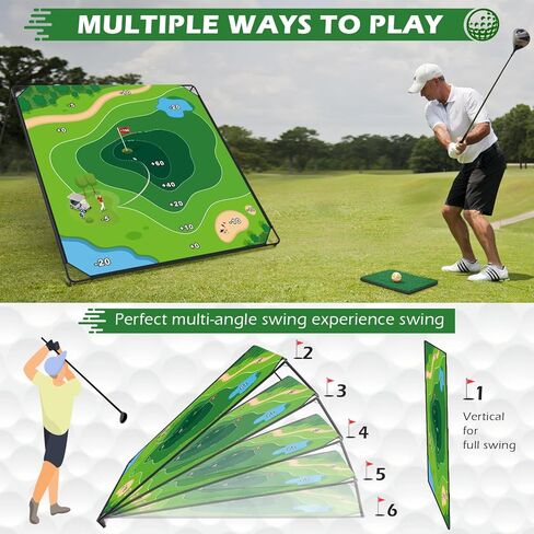 MOLACHI Golf Chipping Game, 71"x71" Portable Sticky Golf Play Mat, Indoor Outdoor Golf Practice, 2 Adjustable Clubs ＆ 20 Sticky Golf Balls for Adults, Family Fun Yard Game Lawn Activity in Kuwait