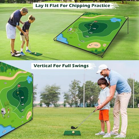MOLACHI Golf Chipping Game, 71"x71" Portable Sticky Golf Play Mat, Indoor Outdoor Golf Practice, 2 Adjustable Clubs ＆ 20 Sticky Golf Balls for Adults, Family Fun Yard Game Lawn Activity in Kuwait