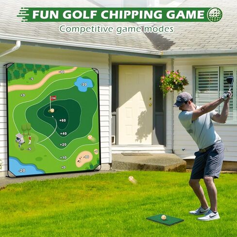 MOLACHI Golf Chipping Game, 71"x71" Portable Sticky Golf Play Mat, Indoor Outdoor Golf Practice, 2 Adjustable Clubs ＆ 20 Sticky Golf Balls for Adults, Family Fun Yard Game Lawn Activity in Kuwait