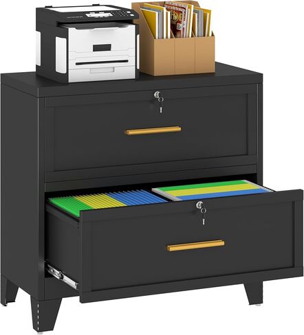 Metal Lateral File Cabinet with Lock,2 Drawer Steel Wide Filing Organization Storage Cabinets,Filing Cabinet for Legal/Letter/A4/F4 Size with Hanging Files&Key,Lockable Cabinet for Home Office in Saudi Arabia