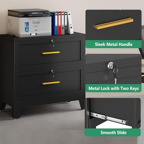 Metal Lateral File Cabinet with Lock,2 Drawer Steel Wide Filing Organization Storage Cabinets,Filing Cabinet for Legal/Letter/A4/F4 Size with Hanging Files&Key,Lockable Cabinet for Home Office in Saudi Arabia