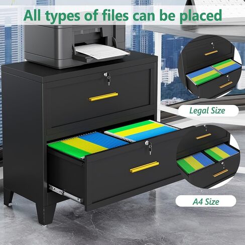 Metal Lateral File Cabinet with Lock,2 Drawer Steel Wide Filing Organization Storage Cabinets,Filing Cabinet for Legal/Letter/A4/F4 Size with Hanging Files&Key,Lockable Cabinet for Home Office in Saudi Arabia
