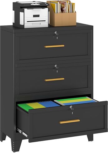 Metal Lateral File Cabinet with Lock,2 Drawer Steel Wide Filing Organization Storage Cabinets,Filing Cabinet for Legal/Letter/A4/F4 Size with Hanging Files&Key,Lockable Cabinet for Home Office in Saudi Arabia