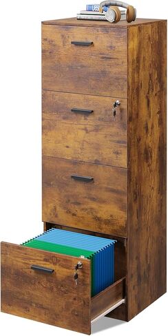 DEVAISE 4 Drawer File Cabinet with Lock, Vertical Filing Cabinet for A4/Letter Size Files, Wood Storage Organizer for Home Office, Black in Kuwait