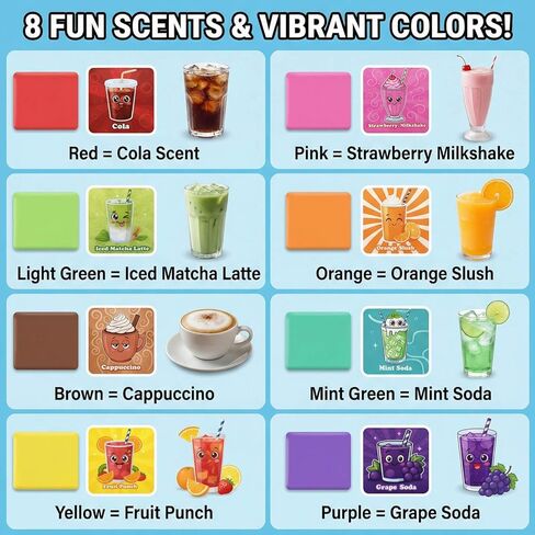 Scented Kneaded Erasers, 40 Pack Kneadable Erasers with Plastic Cases, 8 Colors 8 Scents, Moldable Eraser Putty for Drawing Sketching Drafting Writing (Drink-Themed) in Kuwait