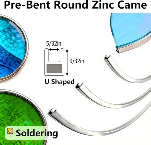 U Zinc Came, Pre-Bent Circular Zinc Framing for Stained Glass, 10 Strips Face 9/32", Width 1/4" U Channel Zinc Came with 5 Different Diameters (12", 14", 16", 18", 20") in Kuwait