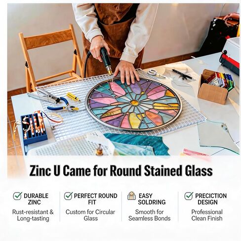 U Zinc Came, Pre-Bent Circular Zinc Framing for Stained Glass, 10 Strips Face 9/32", Width 1/4" U Channel Zinc Came with 5 Different Diameters (12", 14", 16", 18", 20") in Kuwait