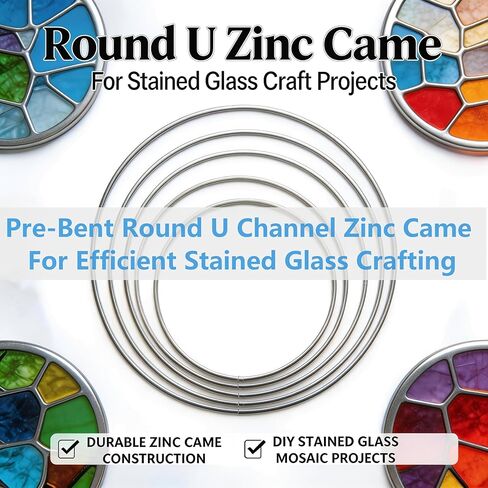 U Zinc Came, Pre-Bent Circular Zinc Framing for Stained Glass, 10 Strips Face 9/32", Width 1/4" U Channel Zinc Came with 5 Different Diameters (12", 14", 16", 18", 20") in Kuwait
