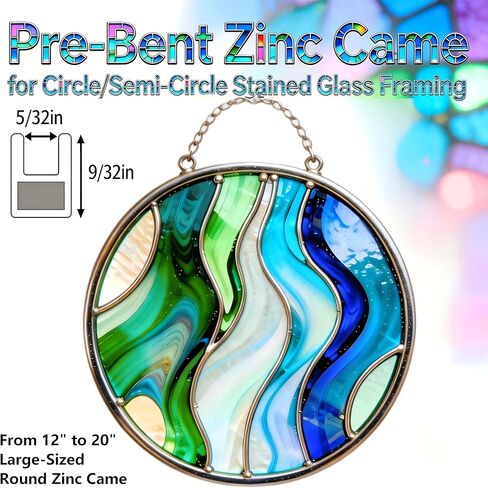 U Zinc Came, Pre-Bent Circular Zinc Framing for Stained Glass, 10 Strips Face 9/32", Width 1/4" U Channel Zinc Came with 5 Different Diameters (12", 14", 16", 18", 20") in Kuwait