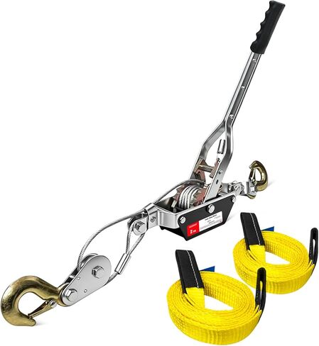 YATOINTOCome Along Winch 2 Ton Pulling Capacity with Two 1"x8FT Lifting Sling 11Ft 2 Hook Heavy Duty Power Cable Come Along Tool with Dual Gears Automotive Hoist Winch Puller Recovery Gear in Kuwait