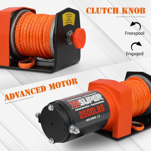 ZESUPER 2500 lb 12V DC Electric Winch 30 ft Synthetic Rope Off Road Waterproof UTV ATV Boat Winch Kits with Wireless Remote,Handheld Switch in Saudi Arabia