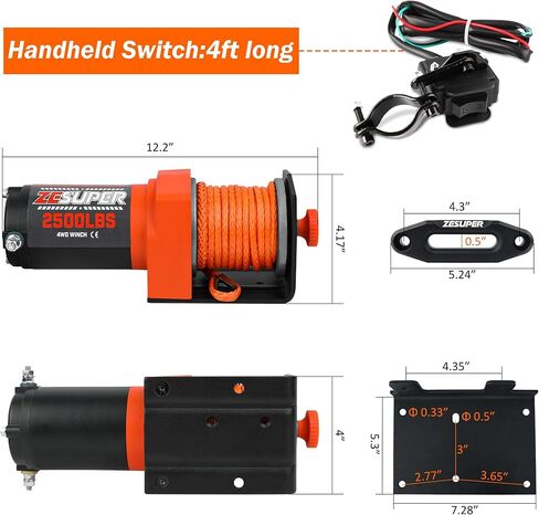 ZESUPER 2500 lb 12V DC Electric Winch 30 ft Synthetic Rope Off Road Waterproof UTV ATV Boat Winch Kits with Wireless Remote,Handheld Switch in Saudi Arabia