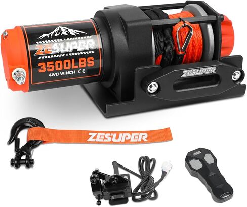ZESUPER 2500 lb 12V DC Electric Winch 30 ft Synthetic Rope Off Road Waterproof UTV ATV Boat Winch Kits with Wireless Remote,Handheld Switch in Saudi Arabia