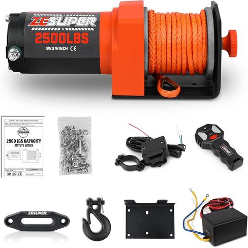 ZESUPER 2500 lb 12V DC Electric Winch 30 ft Synthetic Rope Off Road Waterproof UTV ATV Boat Winch Kits with Wireless Remote,Handheld Switch in Saudi Arabia