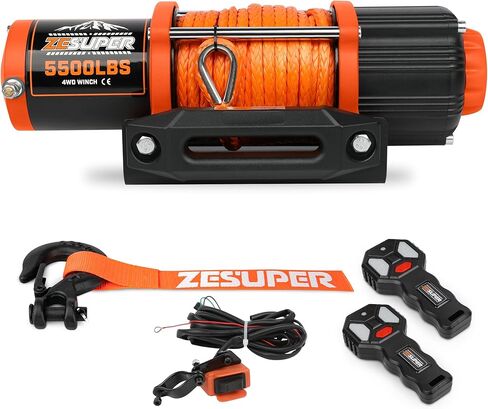 ZESUPER 2500 lb 12V DC Electric Winch 30 ft Synthetic Rope Off Road Waterproof UTV ATV Boat Winch Kits with Wireless Remote,Handheld Switch in Saudi Arabia