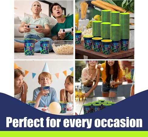 Amscan Pack of 12 Reusable 16 oz Plastic Cups – Durable Party Cups for Kids, Stackable and BPA-Free – Fun Level Up Gaming Theme Design for Birthdays, Parties, Summer & More in Saudi Arabia