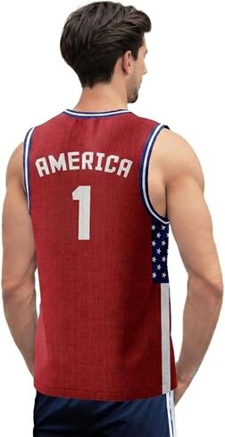 4th of July Men's Basketball Jersey with Statue of Liberty USA Patriotic White Red Blue Basketball Shirt for Independence Day in Saudi Arabia