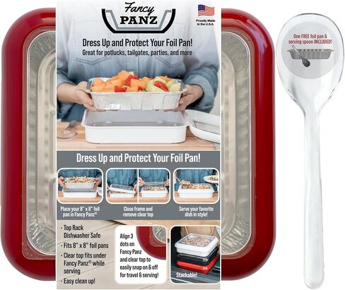 Fancy Panz 8 x 8-Inch Dress Up and Protect Your Foil Pan®, 100% Made in USA, 8 x 8 Foil Pan Included. Hot or Cold Food. Stackable for easy travel. Great for potlucks, tailgating & home (Red) in Saudi Arabia