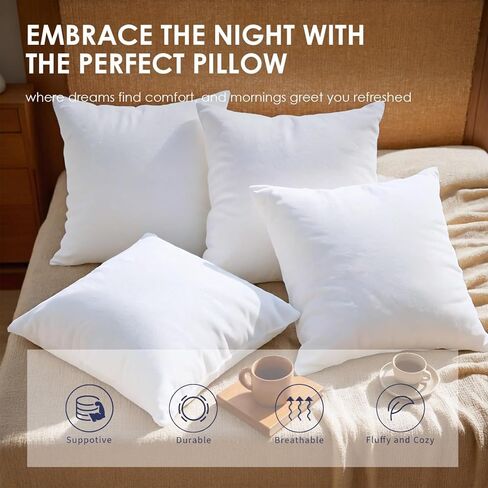 Two Sets of 20 inch White Pillow cores, Filled with Selected high Elasticity Polyester fibers, Providing a Soft Touch and Long-Lasting Support. in Kuwait