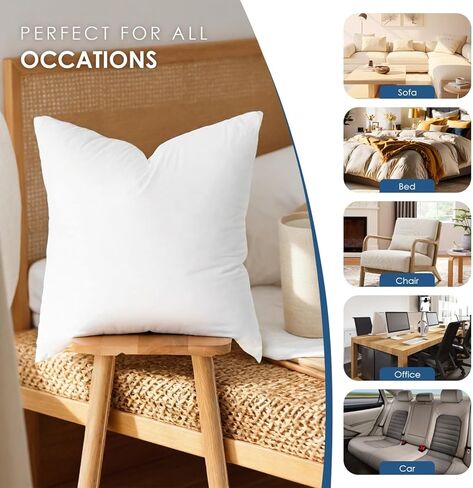 Two Sets of 20 inch White Pillow cores, Filled with Selected high Elasticity Polyester fibers, Providing a Soft Touch and Long-Lasting Support. in Kuwait